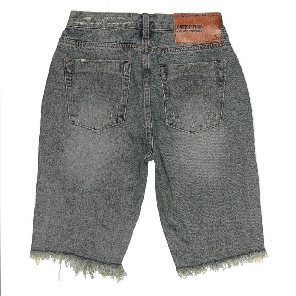 NWT One Teaspoon Cut Off Truckers distressed denim jean shorts dark gray/black - Picture 2 of 6